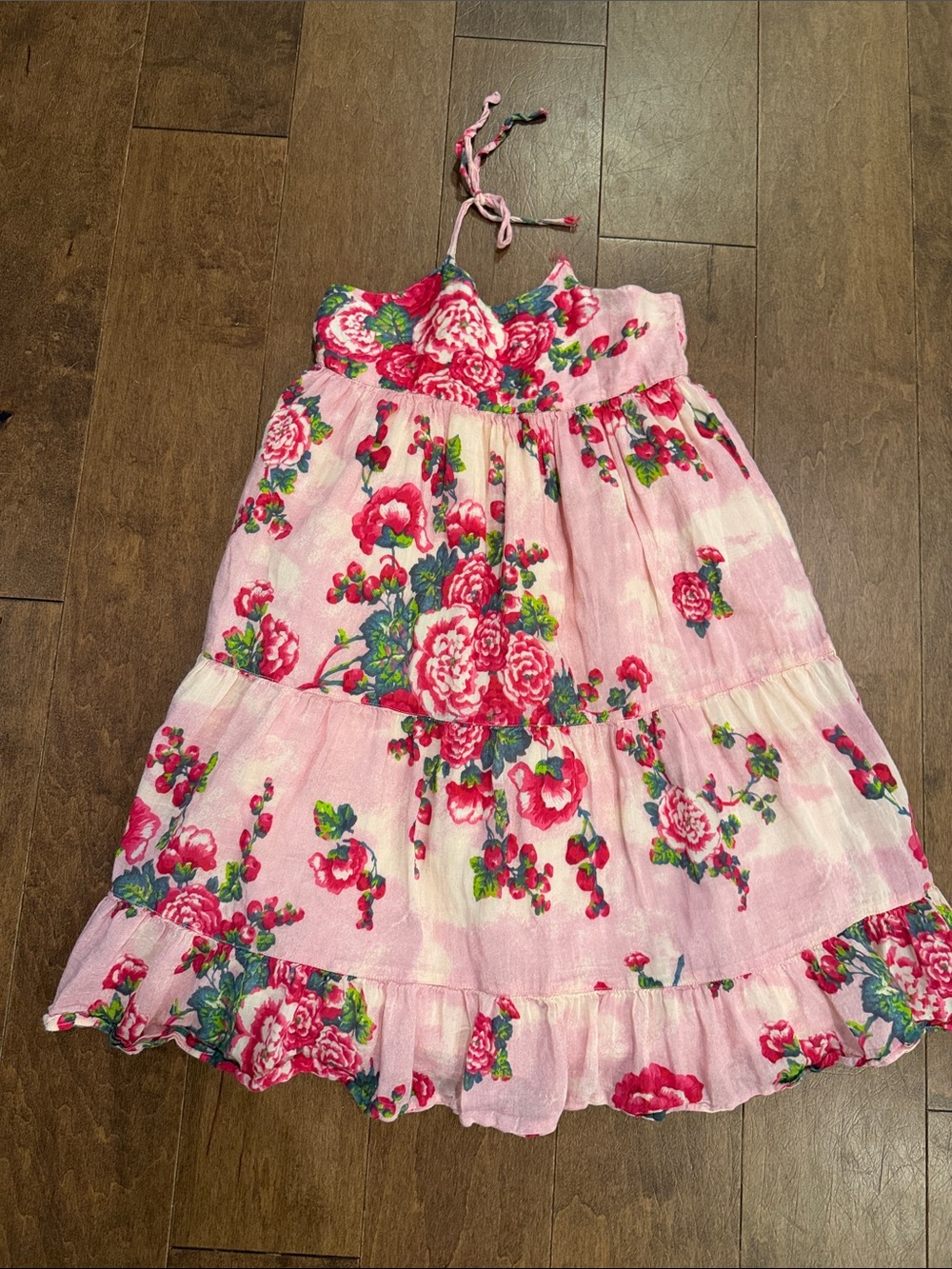Love Shack Fancy Girls Pink Floral Cotton Silk Dress Size 3-4Y